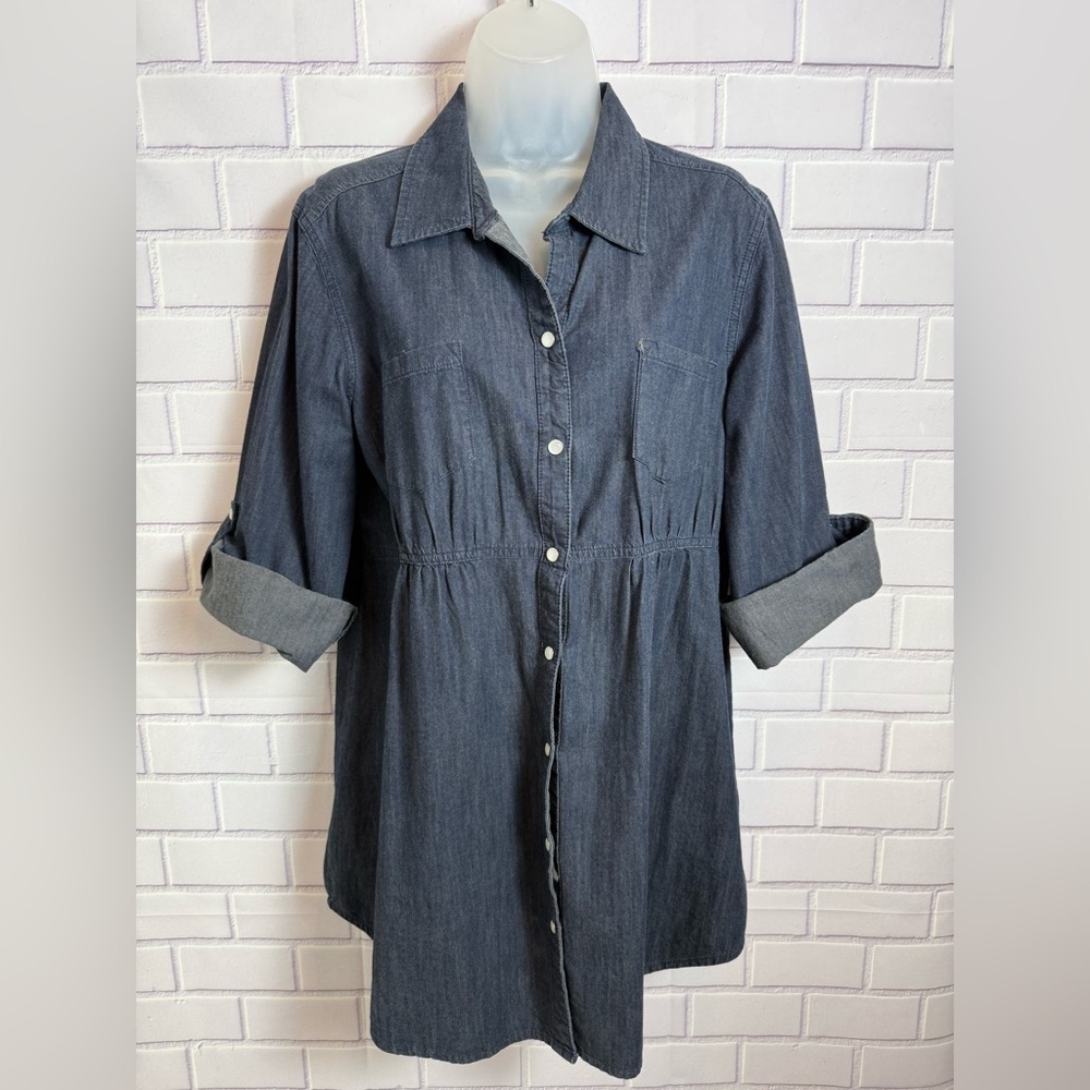 Style & Co Chambray Denim Shirt Dress Size 12 Button Front 100% Cotton casual